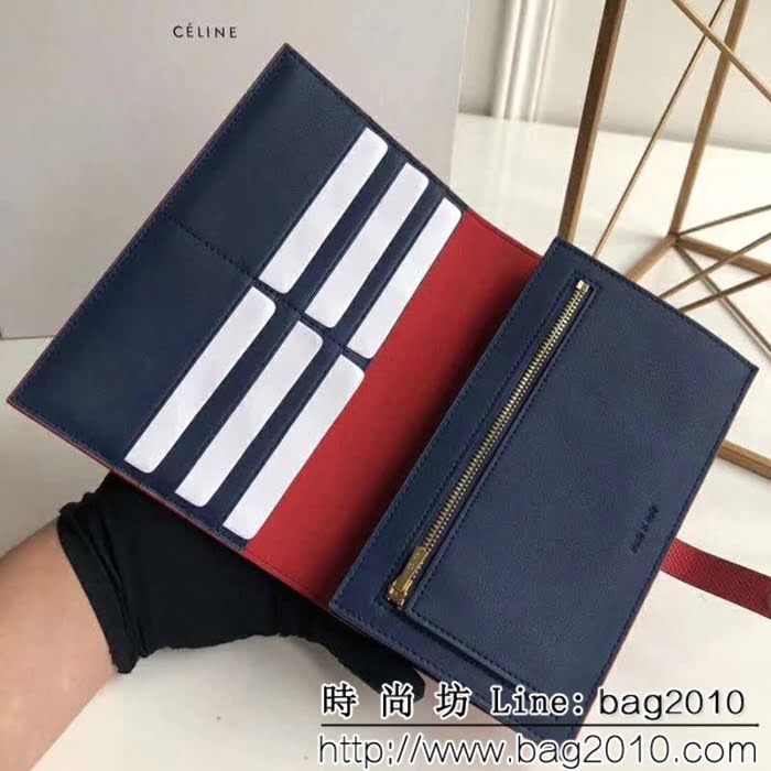 CELINE賽琳原單 專櫃 手掌紋牛皮搭扣拼色錢夾 4148 SL1451